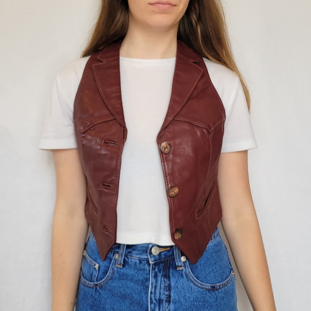 Vintage Leather Waistcoat / Biker Vest